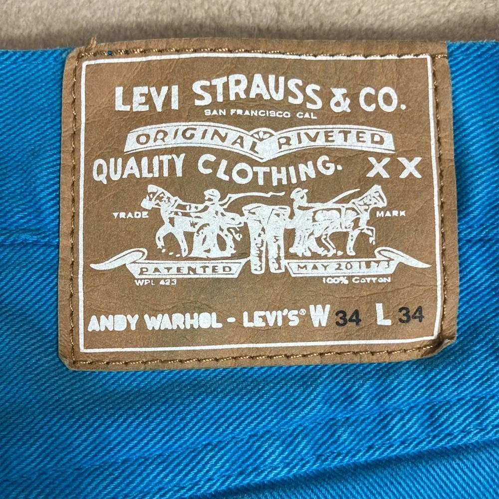 Levi’s Andy Warhol 80’s VTG‎ Denim Button Front Turquoise 501 Jeans Men 34 X 34